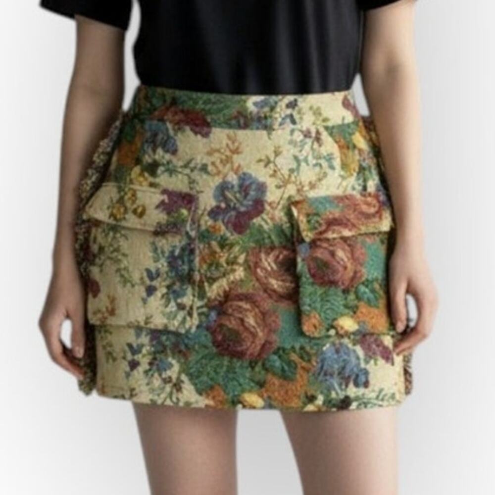 Micas Jacquard Frayed Pocket Mini Skirt – XL